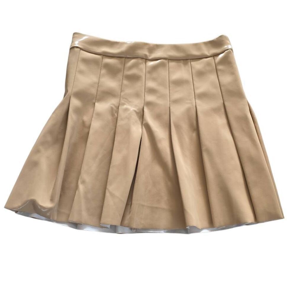 Urban Romantics Women's Size Small Tan Shiny Pleather Pleated Skirt